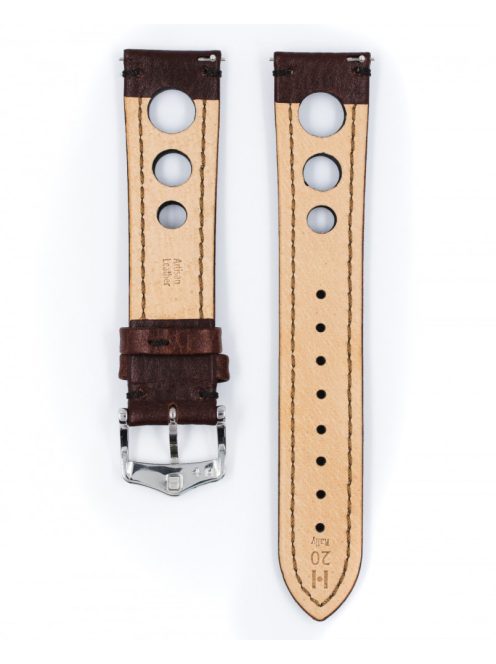 Hirsch Rally bivalybőr óraszíj, sötétbarna, 20/18L