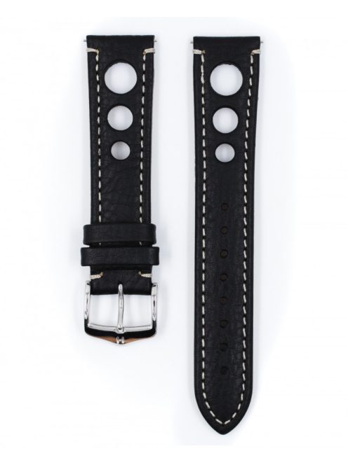 Hirsch Rally bivalybőr óraszíj, fekete/fehér, 22/20L