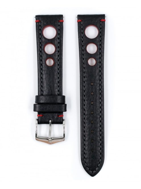 Hirsch Rally bivalybőr óraszíj, fekete/piros, 24/22L