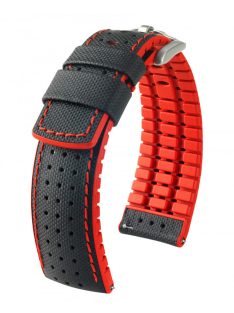   Hirsch Robby borjúbőr/kaucsuk óraszíj, fekete/piros, 24/22L