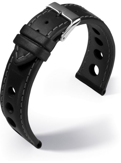 Barington Racing bőr óraszíj, fekete/szürke 22mm