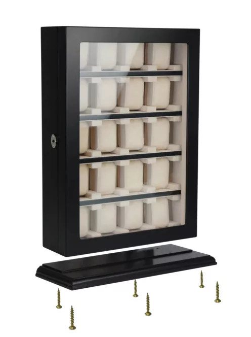 FEKETE FA ÓRATARTÓ VITRIN 20 ÓRÁNAK