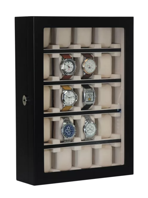 FEKETE FA ÓRATARTÓ VITRIN 20 ÓRÁNAK