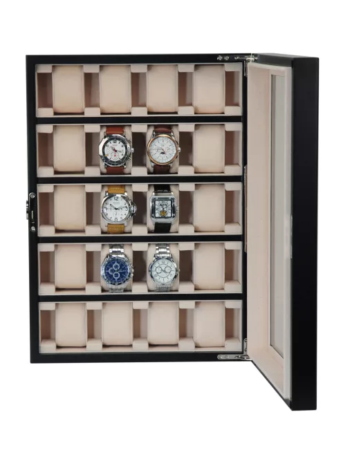 FEKETE FA ÓRATARTÓ VITRIN 20 ÓRÁNAK