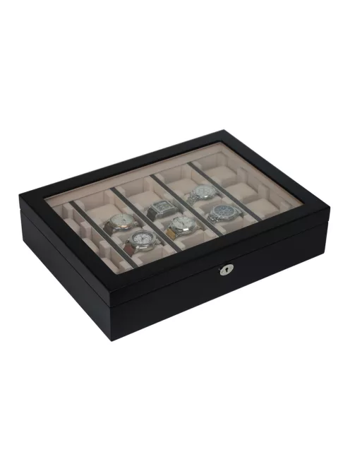 FEKETE FA ÓRATARTÓ VITRIN 20 ÓRÁNAK