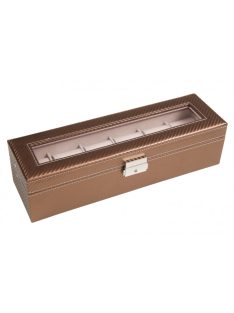   BRONZBARNA SZÍNŰ KARBON MINTÁS BŐR ÓRATARTÓ DOBOZ 6 ÓRÁNAK