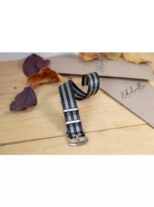 Edelwolle prémium Nato óraszíj, fekete/szürke, 18 mm
