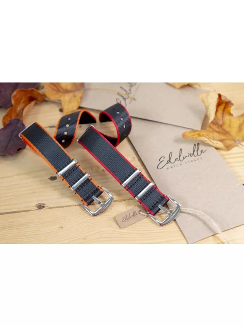 Edelwolle prémium Nato óraszíj, fekete/piros, 20 mm