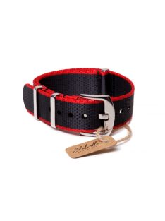 Edelwolle prémium Nato óraszíj, fekete/piros, 22 mm