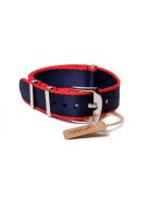 Edelwolle prémium Nato óraszíj, sötétkék/piros, 20 mm