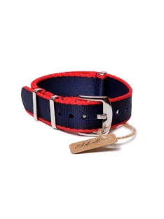 Edelwolle prémium Nato óraszíj, sötétkék/piros, 20 mm
