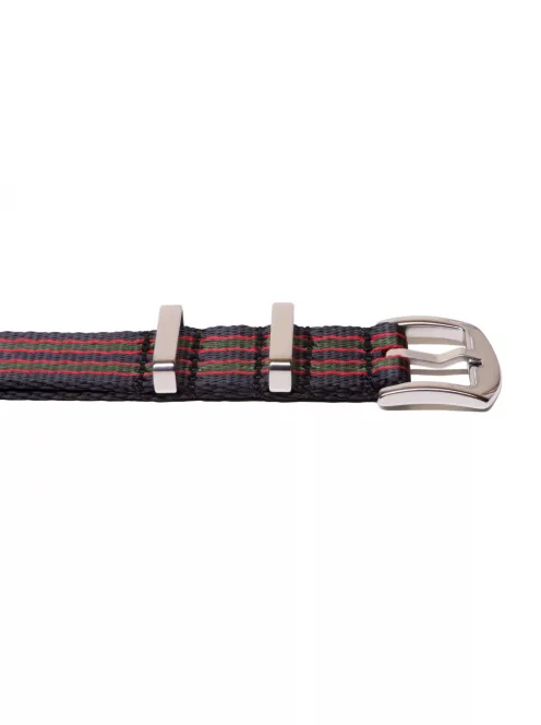 Edelwolle prémium Nato óraszíj, fekete/piros/zöld, 20 mm