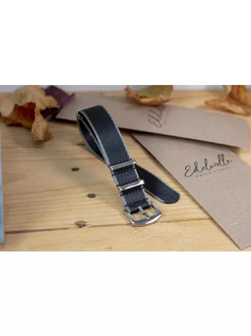 Edelwolle prémium Nato óraszíj, fekete/szürke, 20 mm