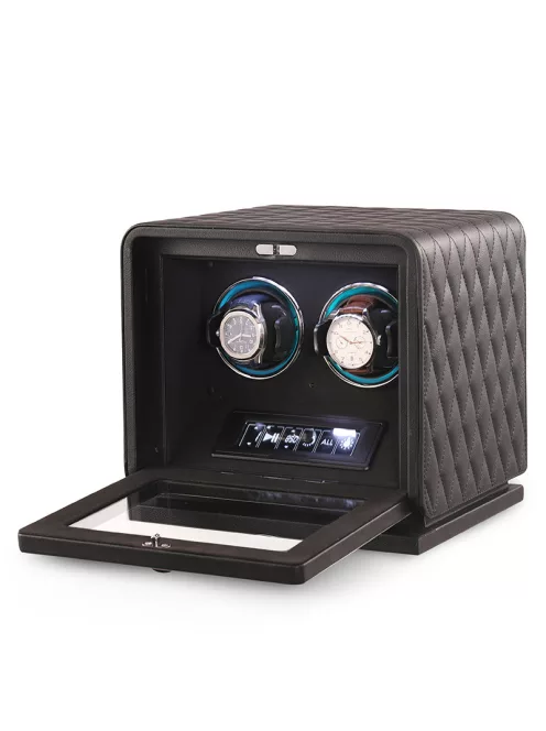 Varrott bőr óraforgató 2 órának, fekete