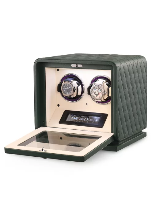 Varrott bőr óraforgató 2 órának, zöld