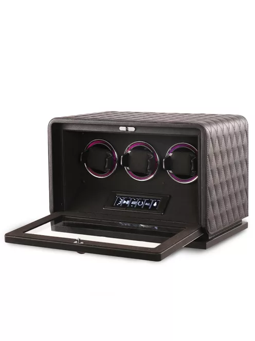 Varrott bőr óraforgató 3 órának, fekete