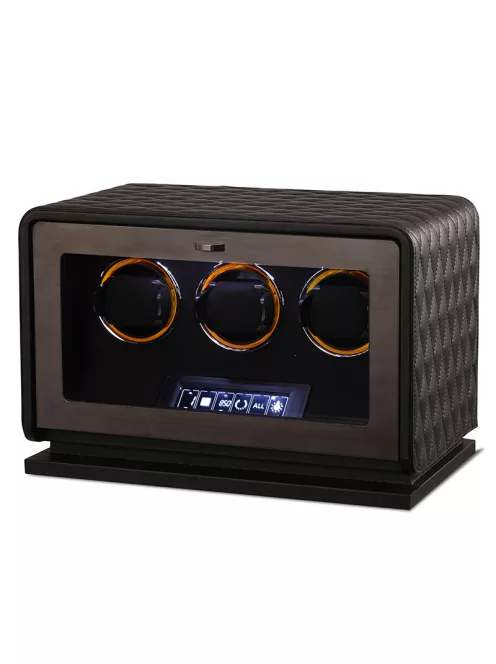 Varrott bőr óraforgató 3 órának, fekete