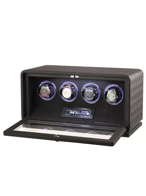 Varrott bőr óraforgató 4 órának, fekete