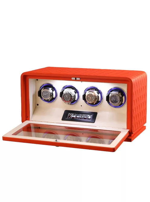 Varrott bőr óraforgató 4 órának, narancs