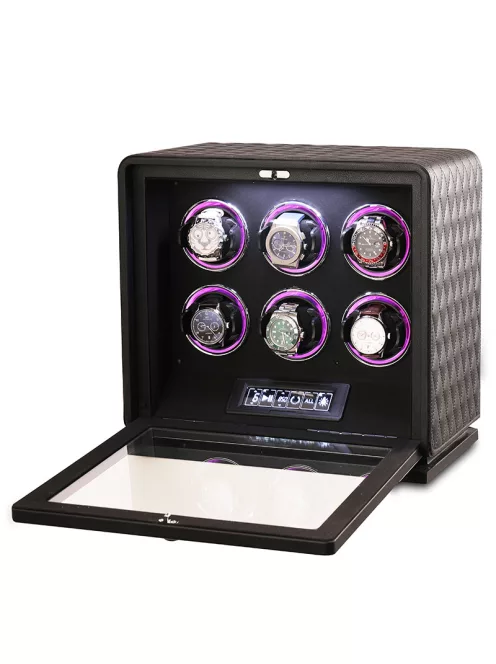 Varrott bőr óraforgató 6 órának, fekete