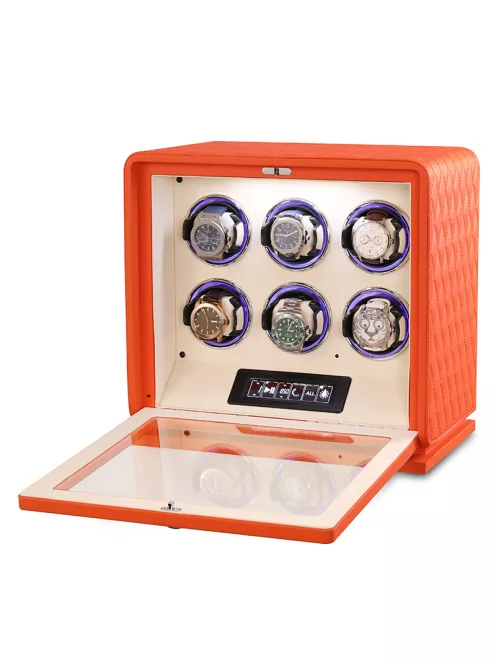 Varrott bőr óraforgató 6 órának, narancs