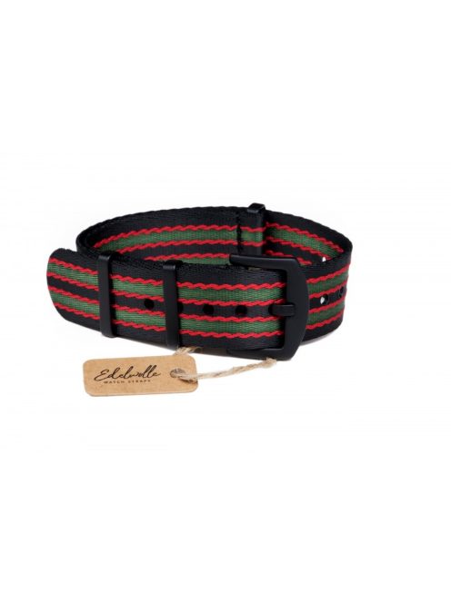 Edelwolle Black prémium Nato óraszíj, fekete/piros/zöld, 18 mm