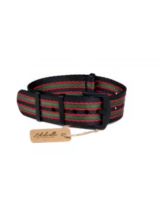   Edelwolle Black prémium Nato óraszíj, fekete/piros/zöld, 20 mm